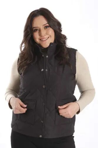 Large Snap Button Quilted Black Vest - 1