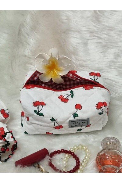 Large Quilted Makeup Bag Cherry Red - 1