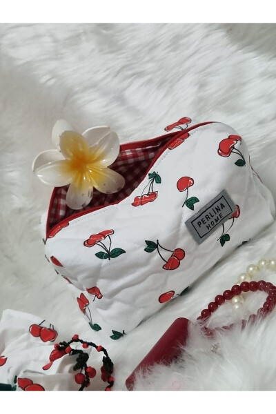 Large Quilted Makeup Bag Cherry Red - 5