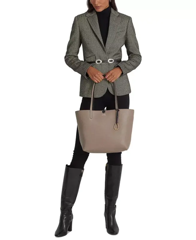 Large Reversible Tote Bag-Black/Taupe/Gold - 2