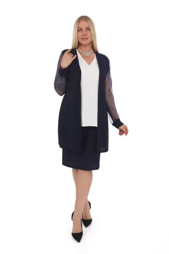 Large Size 3 Piece Skirt Evening Dress Set Navy Blue GLS533 - 3