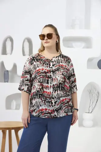 Large Size Batik Print Blouse - 1