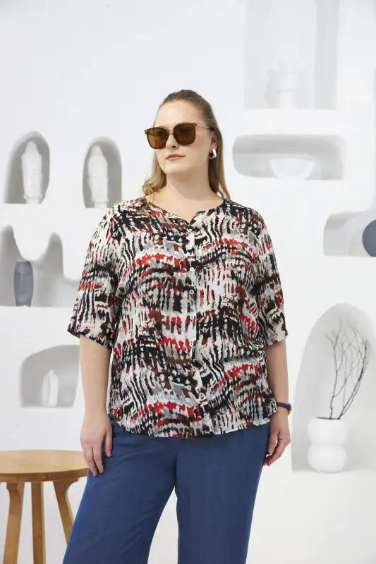 Large Size Batik Print Blouse - BÜYÜKBEDENIZ