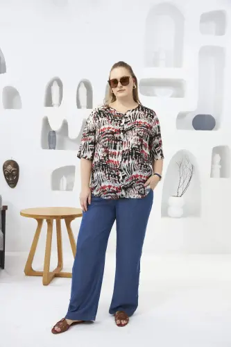 Large Size Batik Print Blouse - 4