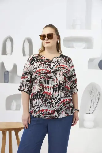 Large Size Batik Print Blouse - 1