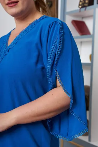 Large Size Blouse with Guipure Lace Collar and Sleeves, Saks - 6