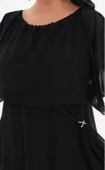 Large Size Chiffon Stretchy Lycra Long Evening Dress KL3114 Black - 4