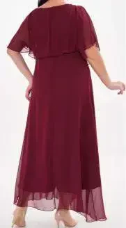 Large Size Chiffon Stretchy Lycra Long Evening Dress KL3114 Burgundy - 4