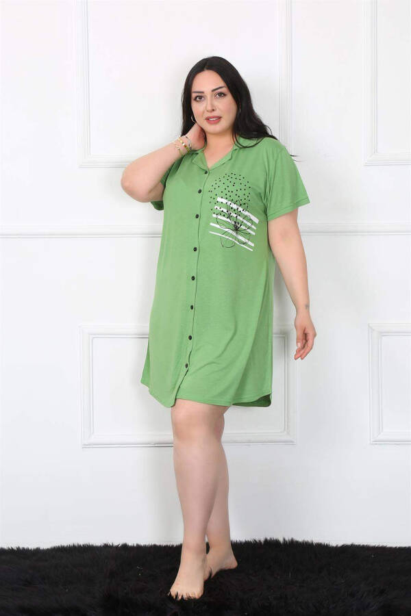 Large Size Cotton Buttoned Green Tunic Nightgown 1025 - 2