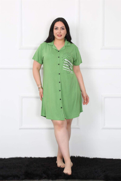 Large Size Cotton Buttoned Green Tunic Nightgown 1025 - 3