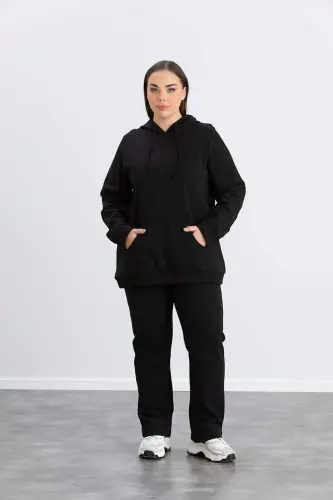 Large Size Cotton Thick Tracksuit Set Black - 1
