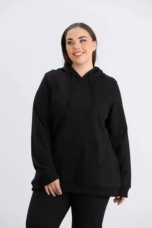 Large Size Cotton Thick Tracksuit Set Black - 2
