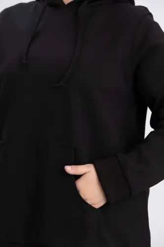 Large Size Cotton Thick Tracksuit Set Black - 3