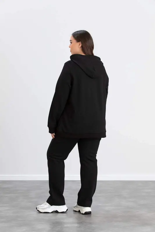 Large Size Cotton Thick Tracksuit Set Black - 9