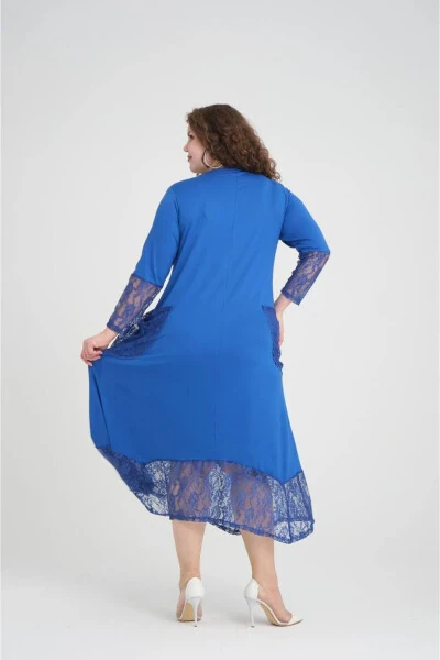 Large Size Dress with Blue Lace Details - 7