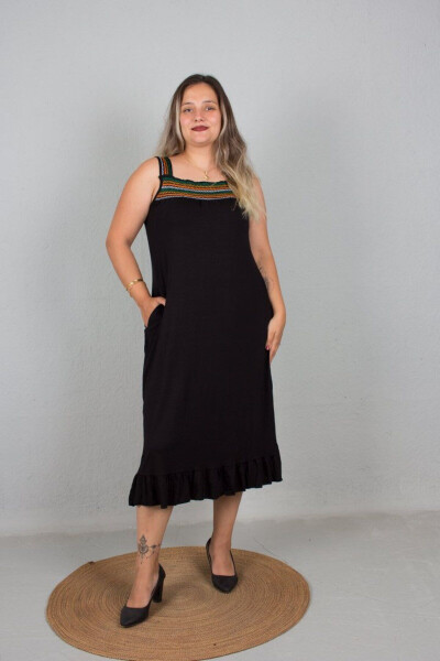 Large Size Embroidered Viscose Strapless Dress - 2