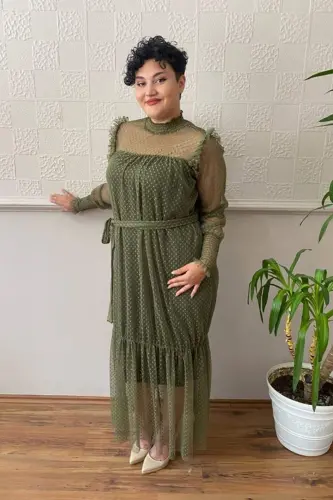 Large Size Loose and Comfortable Maternity Dress Khaki 8086 - BÜYÜKBEDENIZ (1)