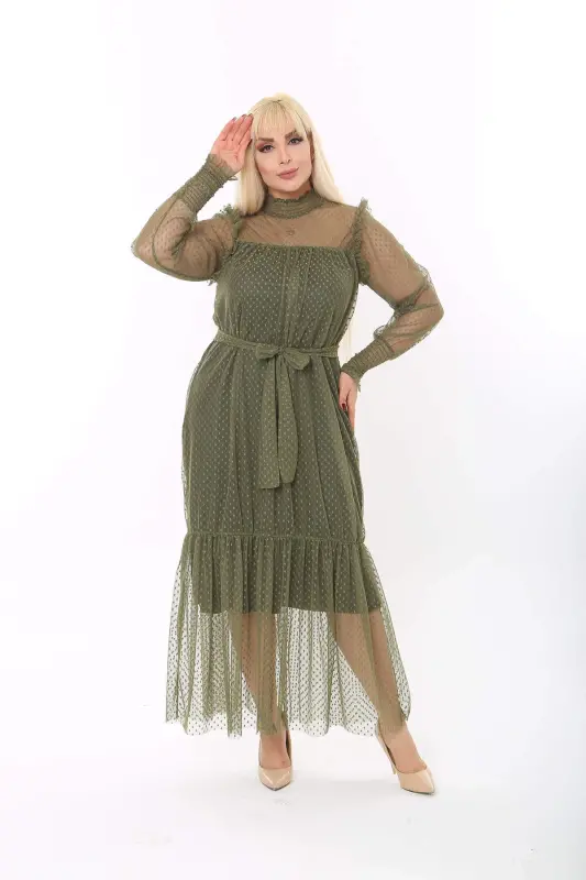 Large Size Loose and Comfortable Maternity Dress Khaki 8086 - BÜYÜKBEDENIZ