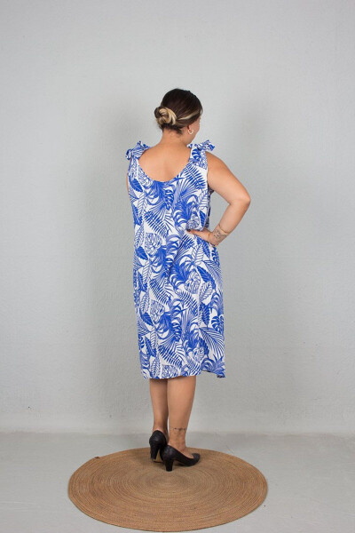 Large Size One Dress Two Models Strapless And Tie Neck Used Woven Patterned Dress Blue - 16