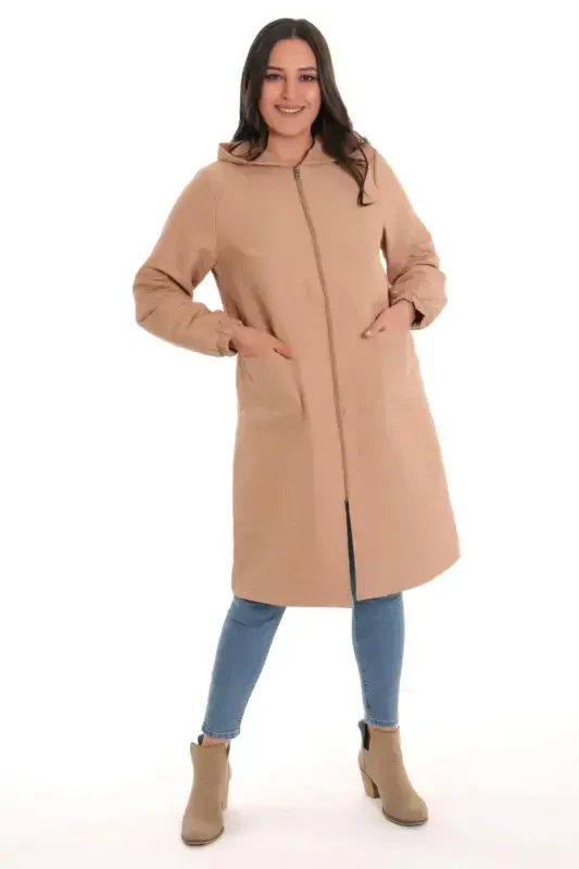 Large Size Onion Pattern Beige Zippered Robe - BÜYÜKBEDENIZ