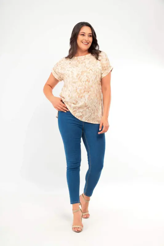 Large Size Patterned Low-Neck Viscose Blouse - 1