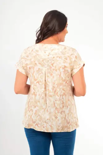 Large Size Patterned Low-Neck Viscose Blouse - 4