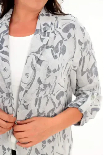 Large Size Patterned Wrap-around Navy Blazer - 4