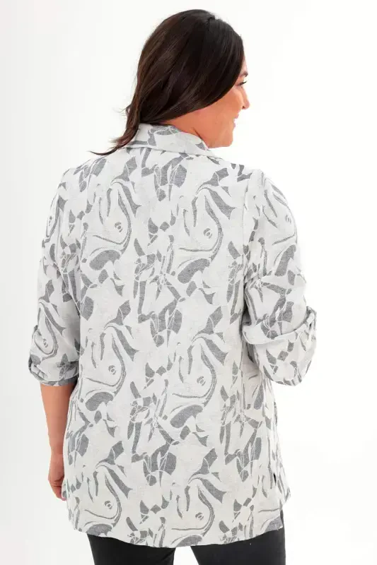 Large Size Patterned Wrap-around Navy Blazer - 5