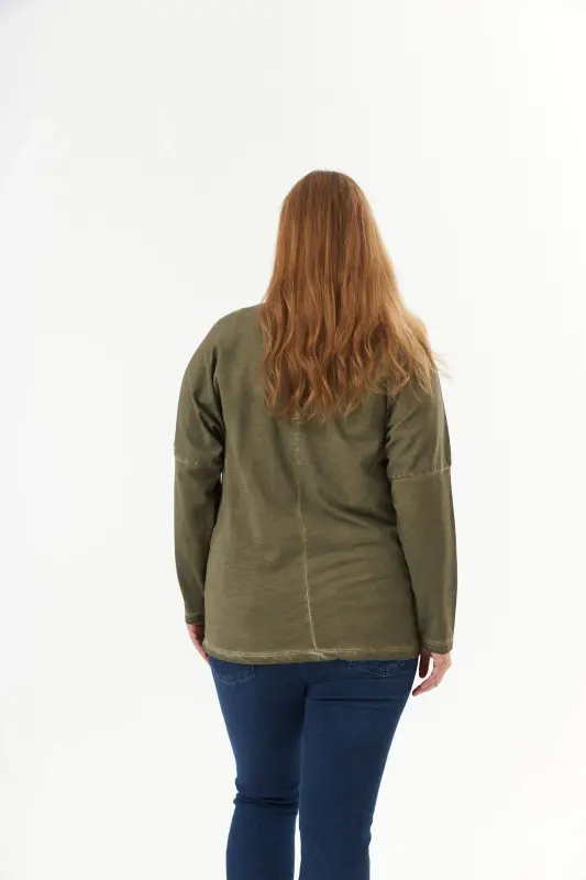 Large Size Pocket Detail Piece Dye Sweatshirt Khaki - 7