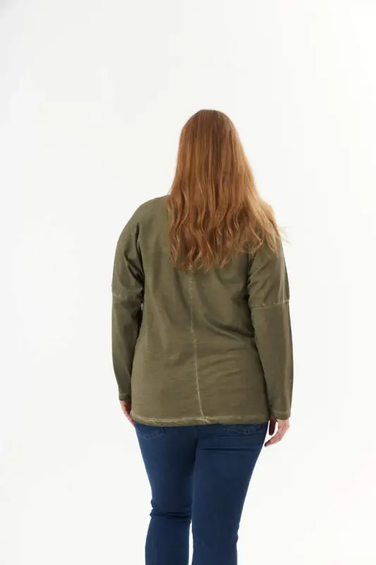 Large Size Pocket Detail Piece Dye Sweatshirt Khaki - 7