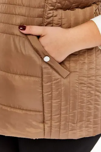 Large Size Pocketed Quilted Vest Mink - 3