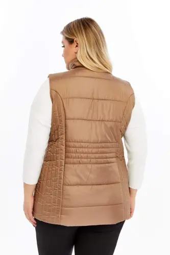 Large Size Pocketed Quilted Vest Mink - 5