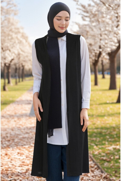 Large Size Regular Size Plain Long Oversized Soft Black Vest Mom Vest - 5