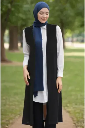 Large Size Regular Size Plain Long Oversized Soft Black Vest Mom Vest - 1