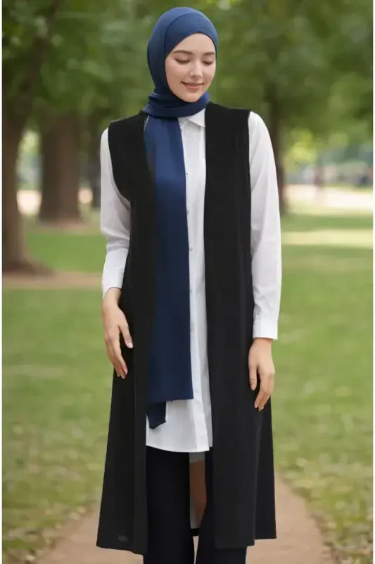 Large Size Regular Size Plain Long Oversized Soft Black Vest Mom Vest - 1