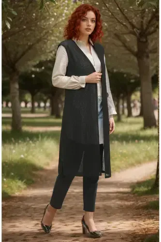Large Size Regular Size Plain Long Oversized Soft Black Vest Mom Vest - RESPİRO (1)