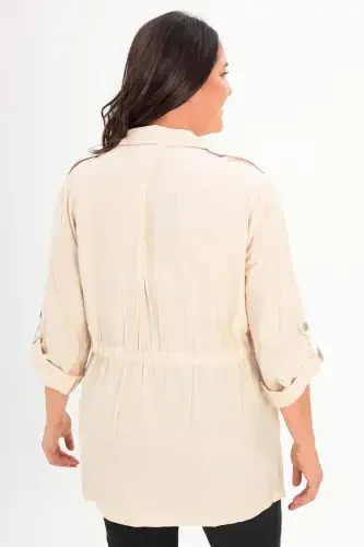 Large Size Shoulder Epaulet Pocket Flap Beige Trench Coat - 6