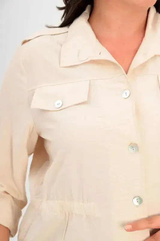 Large Size Shoulder Epaulet Pocket Flap Beige Trench Coat - 4