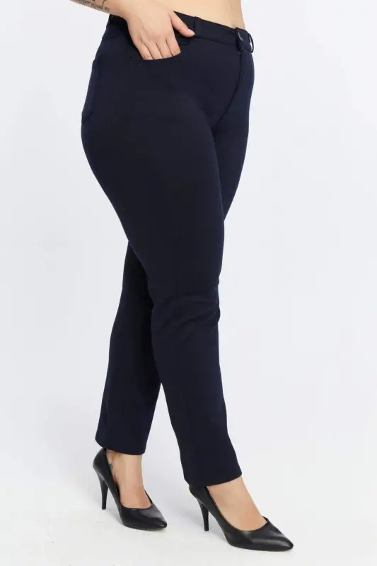Large Size Steel Knitted Pants Navy Blue - 7
