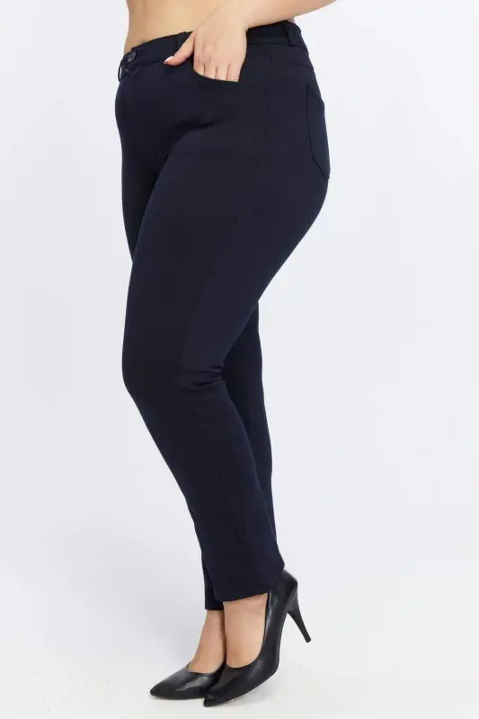 Large Size Steel Knitted Pants Navy Blue - 2