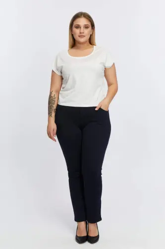 Large Size Steel Knitted Pants Navy Blue - 4