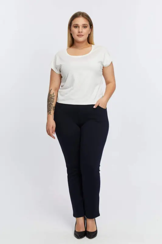 Large Size Steel Knitted Pants Navy Blue - 4