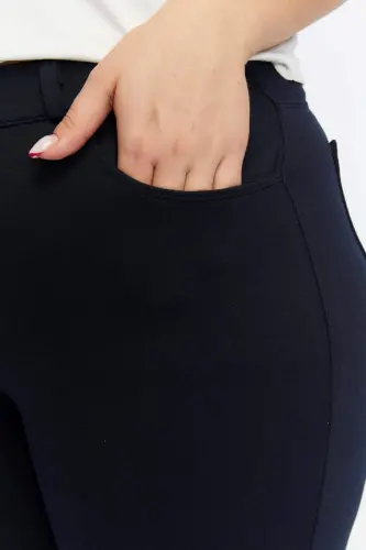 Large Size Steel Knitted Pants Navy Blue - 5