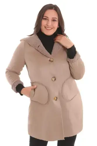 Large Size Suede Fur Lined Mink Coat - 1