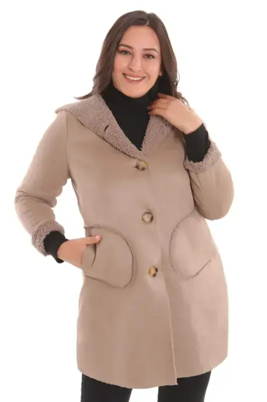 Large Size Suede Fur Lined Mink Coat - BÜYÜKBEDENIZ