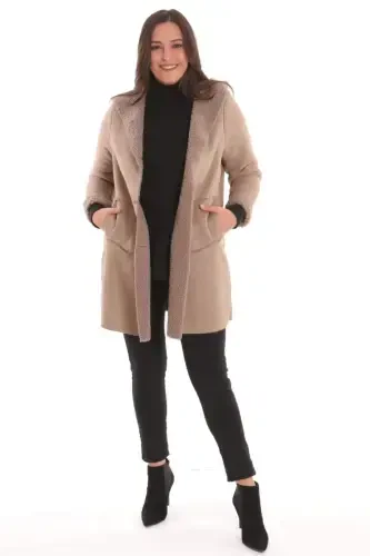 Large Size Suede Fur Lined Mink Coat - BÜYÜKBEDENIZ (1)