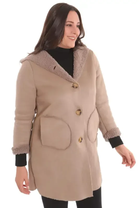 Large Size Suede Fur Lined Mink Coat - 5