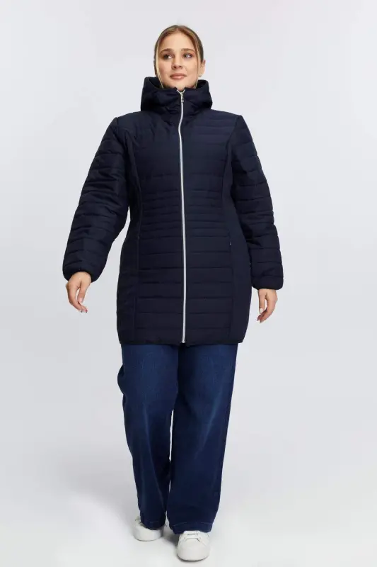 Large Size Toast Quilted Coat Navy Blue - 2