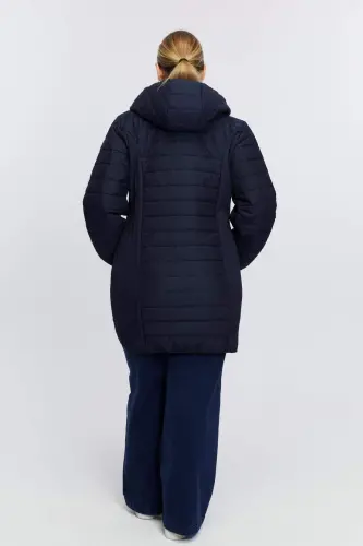 Large Size Toast Quilted Coat Navy Blue - 5