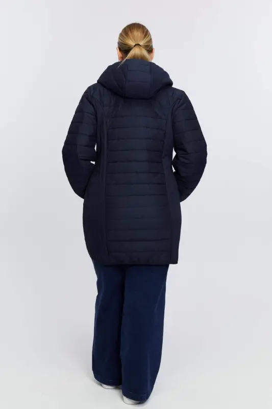 Large Size Toast Quilted Coat Navy Blue - 5